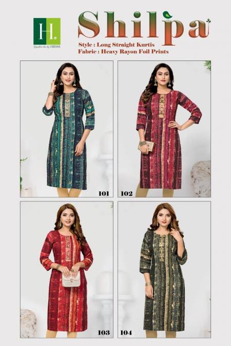 Hirwa Shilpa Rayon Designer Kurtis Catalog
